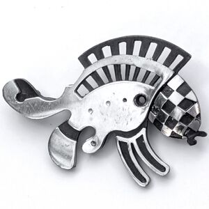 Vintage Sterling Silver Modernist Brooch Fish Frog Quirky Studio Piece